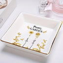 Gift For Women,Gift For Mother,Gift For Grandma,Love - 3D Metal Effect Birth Month Flowers Grandmas Moms Garden - Personalized Ring Dish