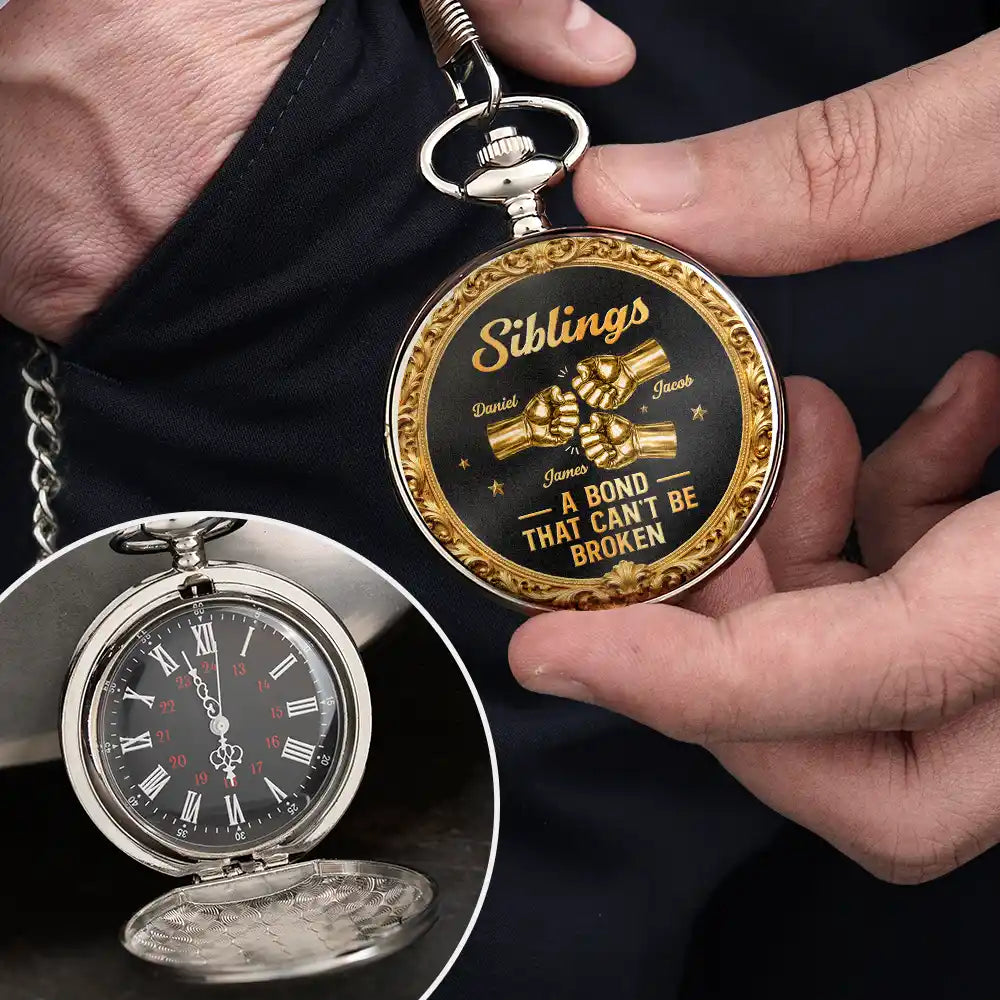 Gift For Brothers, Gift For Sibling, Cousin, Gift For Men, Happy - 3D Metal Effect Brothers A Bond That Can't Be Broken - Personalized Pocket Watch