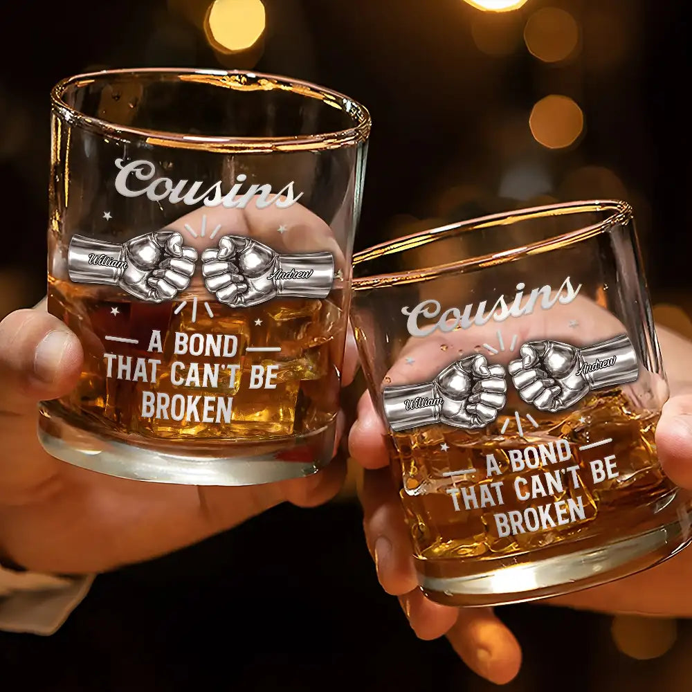 Gift For Brothers,Gift For Father,Gift For Men,Happy,Gift For Sisters,Gift For Women,Gift For Sibling,Cousin - 3D Metal Effect Brothers A Bond That Can't Be Broken - Personalized Whiskey Glass