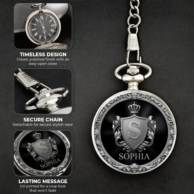 Gift For Men,Gift For Father,Gift For Brothers,Gift For Grandpa,Gift For Sibling,Cousin,Happy - 3D Metal Effect Gold Silver Monogram - Personalized Pocket Watch