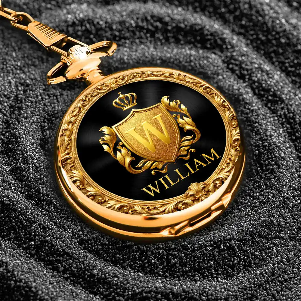 3D Metal Effect Gold Silver Monogram - Personalized Pocket Watch
