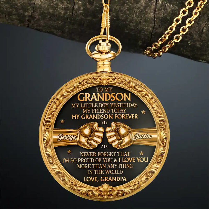 Gift For Son, Gift For Grandkids, Gift For Men, Happy, Top Market - 3D Metal Effect My Son Forever - Personalized Pocket Watch