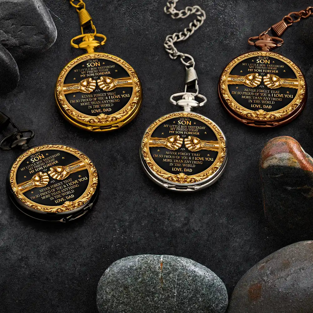 Gift For Son, Gift For Grandkids, Gift For Men, Happy, Top Market - 3D Metal Effect My Son Forever - Personalized Pocket Watch