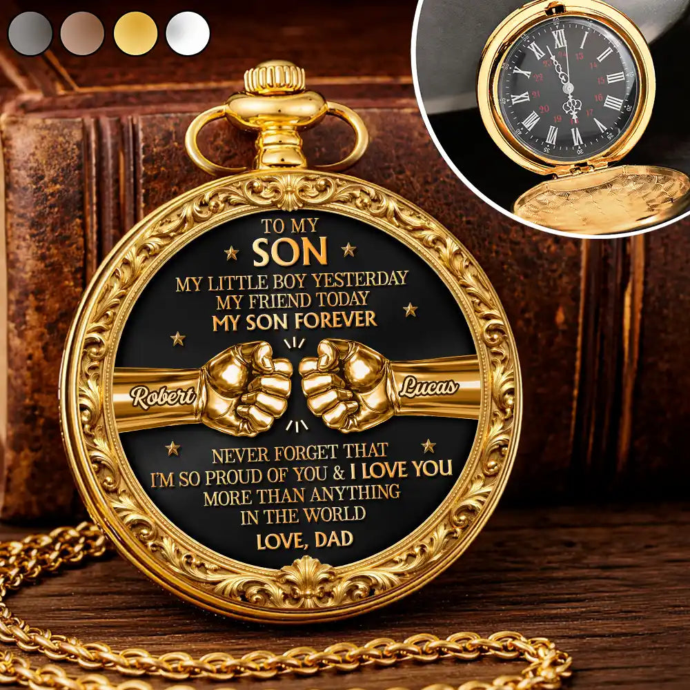 Gift For Son, Gift For Grandkids, Gift For Men, Happy, Top Market - 3D Metal Effect My Son Forever - Personalized Pocket Watch