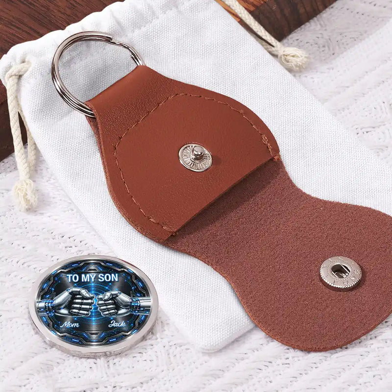 Top Market,Gift For Son,Gift For Children,Cozy,Icon - 3D Metal Effect My Son Just Do Your Best - Personalized Leather Pocket Hug