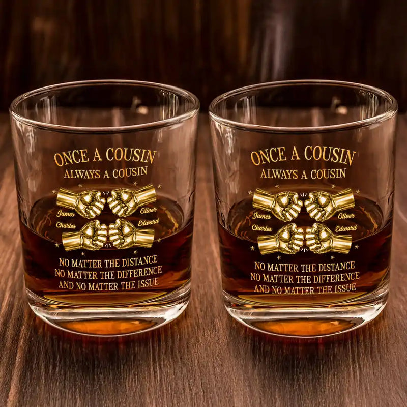 Gift For Brothers, Gift For Sibling, Cousin, Gift For Men, Happy - 3D Metal Effect Once A Brother Always A Brother - Personalized Whiskey Glass