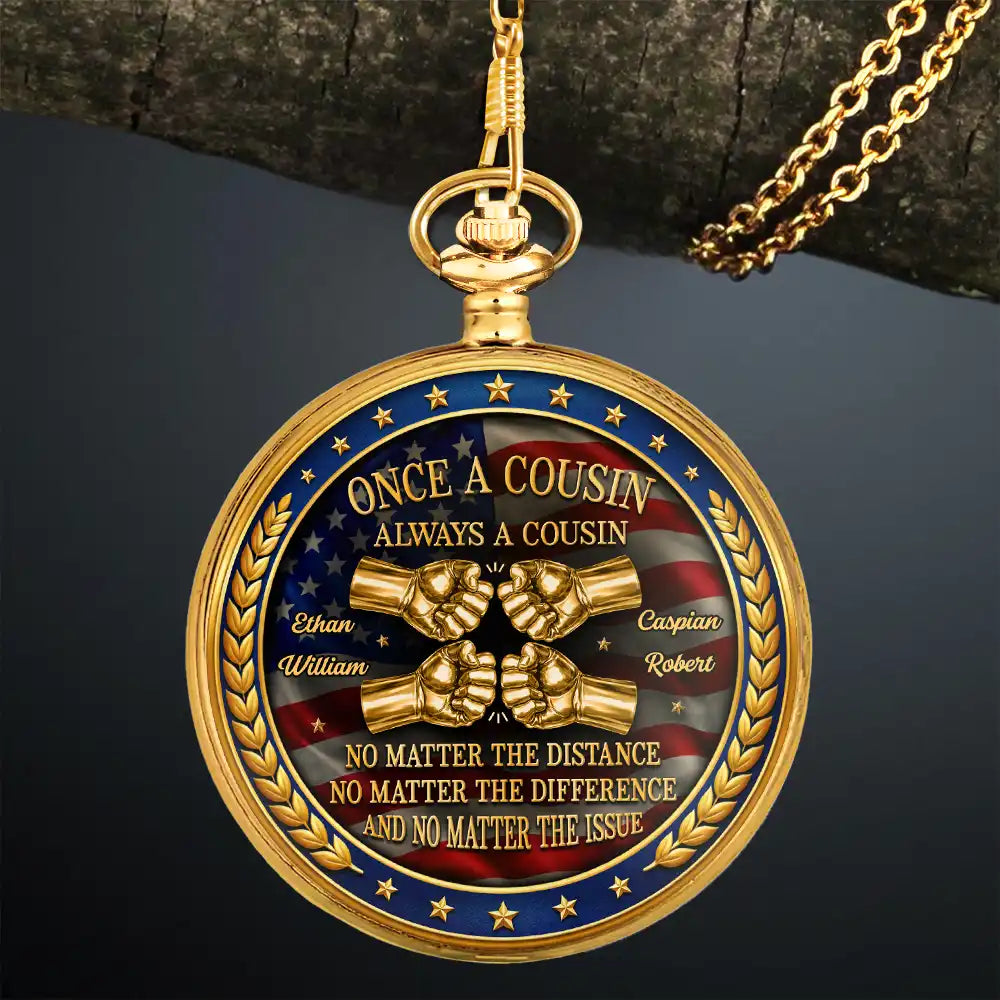Gift For Brothers,Gift For Sibling,Cousin,Gift For Men,Happy,Independence Day - 3D Metal Effect Stars & Stripes Once A Brother Always A Brother - Personalized Pocket Watch