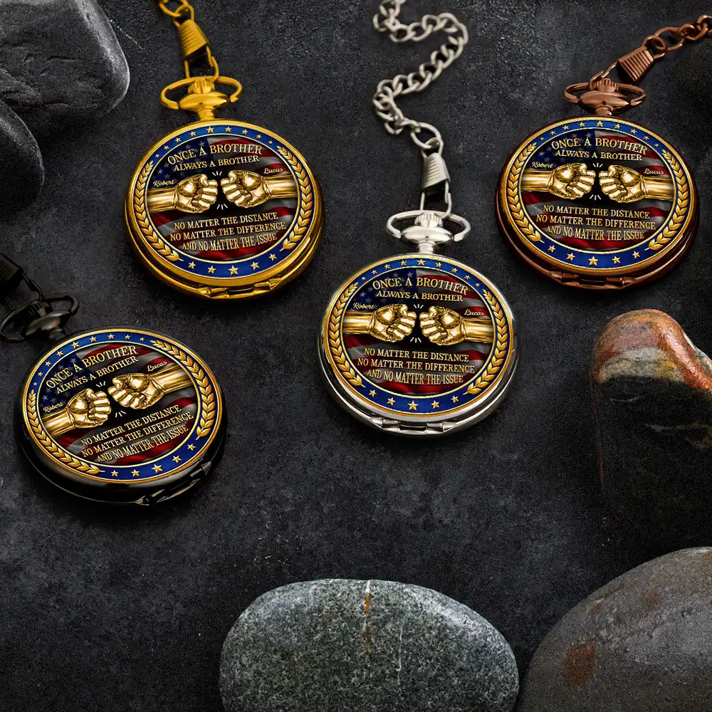 Gift For Brothers,Gift For Sibling,Cousin,Gift For Men,Happy,Independence Day - 3D Metal Effect Stars & Stripes Once A Brother Always A Brother - Personalized Pocket Watch