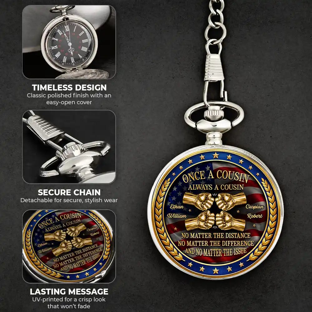 Gift For Brothers,Gift For Sibling,Cousin,Gift For Men,Happy,Independence Day - 3D Metal Effect Stars & Stripes Once A Brother Always A Brother - Personalized Pocket Watch
