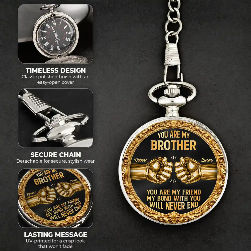 Gift For Brothers, Gift For Sibling, Cousin, Gift For Men, Happy - 3D Metal Effect You Are My Brother My Friend - Personalized Pocket Watch