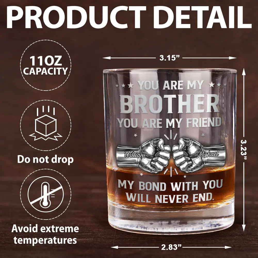 Gift For Brothers,Cousin,Gift For Father,Gift For Men,Happy - 3D Metal Effect You Are My Brother My Friend - Personalized Whiskey Glass