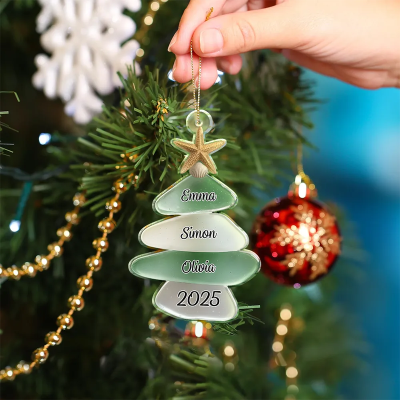 Gift For Couples,Gift For Husband,Gift For Wife,Gift For Boyfriend,Gift For Girlfriend,Parents,Gift For Mother,Gift For Grandpa,Gift For Father,Gift For Grandma,Family,Gift For Sibling,Gift For Sisters,Gift For Brothers,Gift For Bestie,Gifts For Colleagues,Christmas,Love - 3D Sea Glass Christmas Tree - Personalized Custom Shaped Acrylic Ornament