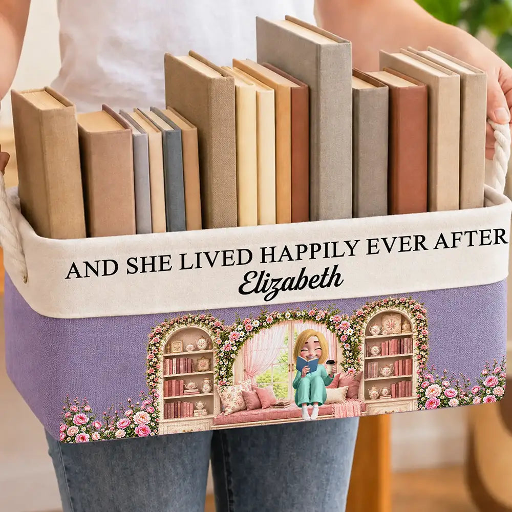 Reading,Gift For Yourself,Gift For Women,Vector,Happy - 3D Effect Just A Girl Who Loves Books - Personalized Storage Basket