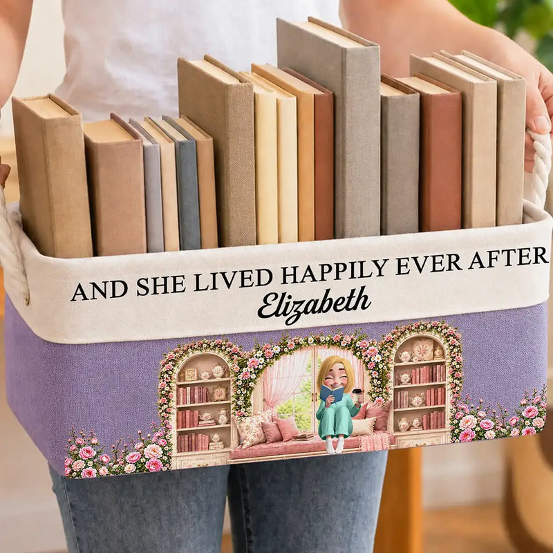 Reading,Gift For Yourself,Gift For Women,Vector,Happy - 3D Effect Just A Girl Who Loves Books - Personalized Storage Basket