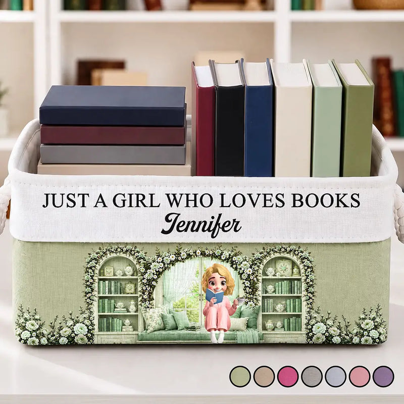 Reading,Gift For Yourself,Gift For Women,Vector,Happy - 3D Effect Just A Girl Who Loves Books - Personalized Storage Basket