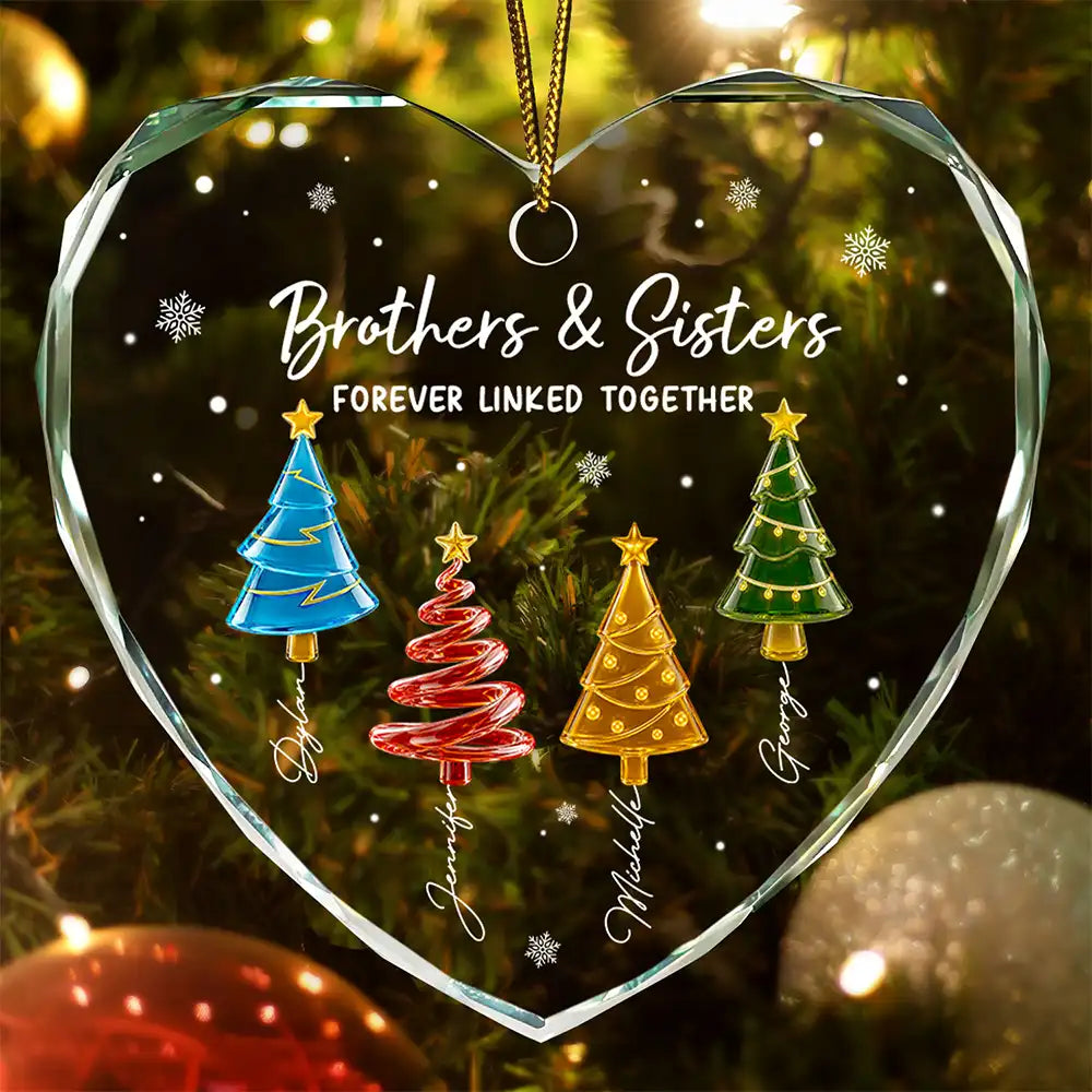 3D Effect Pine Trees Brothers & Sisters Forever Linked Together - Personalized Glass Ornament