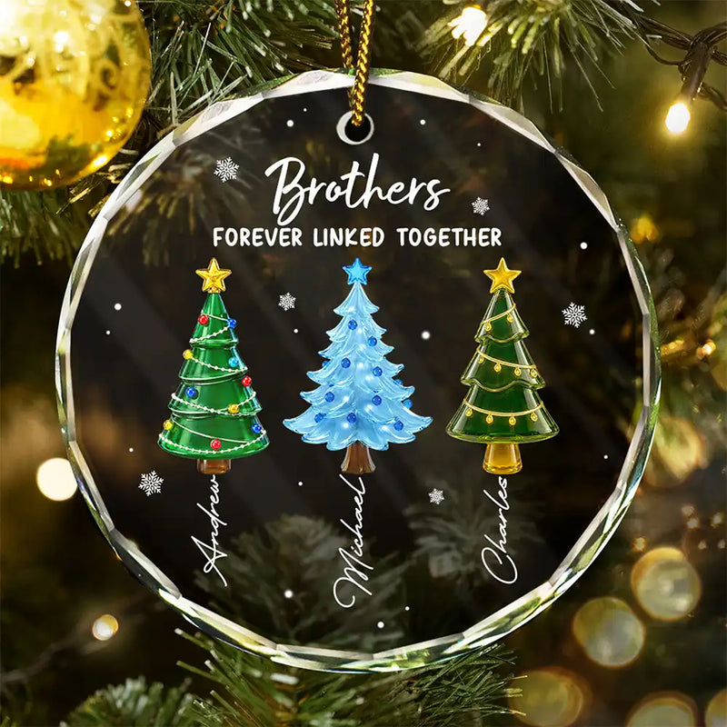 3D Effect Pine Trees Brothers & Sisters Forever Linked Together - Personalized Glass Ornament