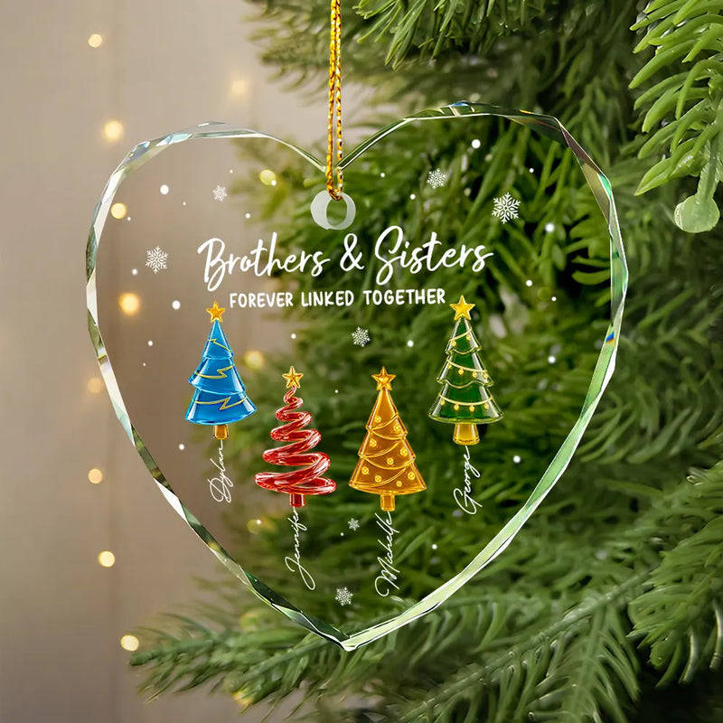3D Effect Pine Trees Brothers & Sisters Forever Linked Together - Personalized Glass Ornament