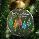 3D Effect Pine Trees Brothers & Sisters Forever Linked Together - Personalized Glass Ornament