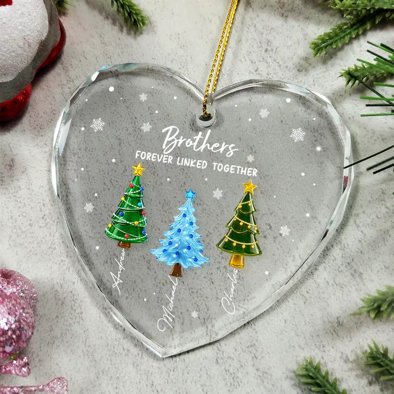 3D Effect Pine Trees Brothers & Sisters Forever Linked Together - Personalized Glass Ornament
