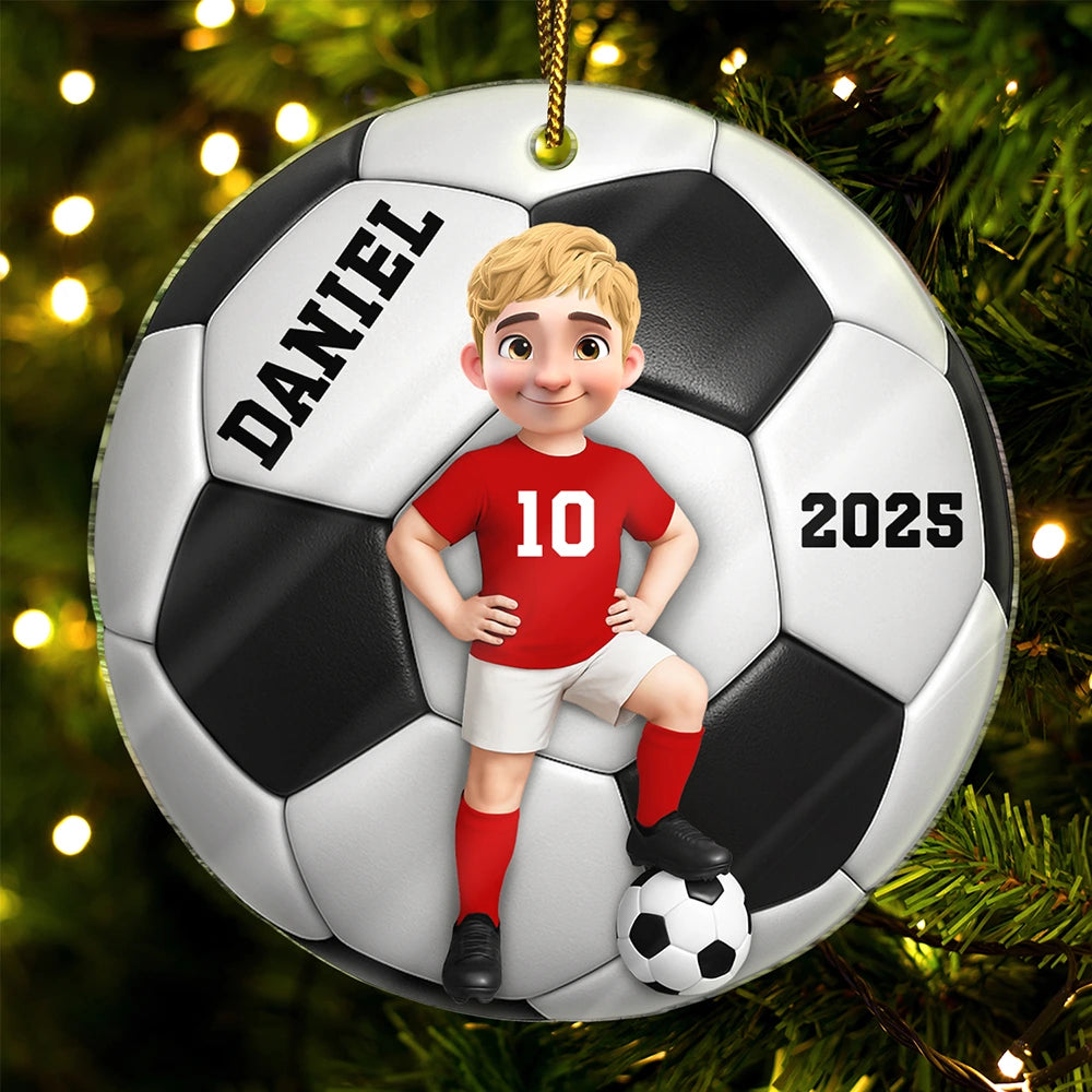 3D Effect Soccer Girl Boy - Personalized Custom Shaped Acrylic Ornament