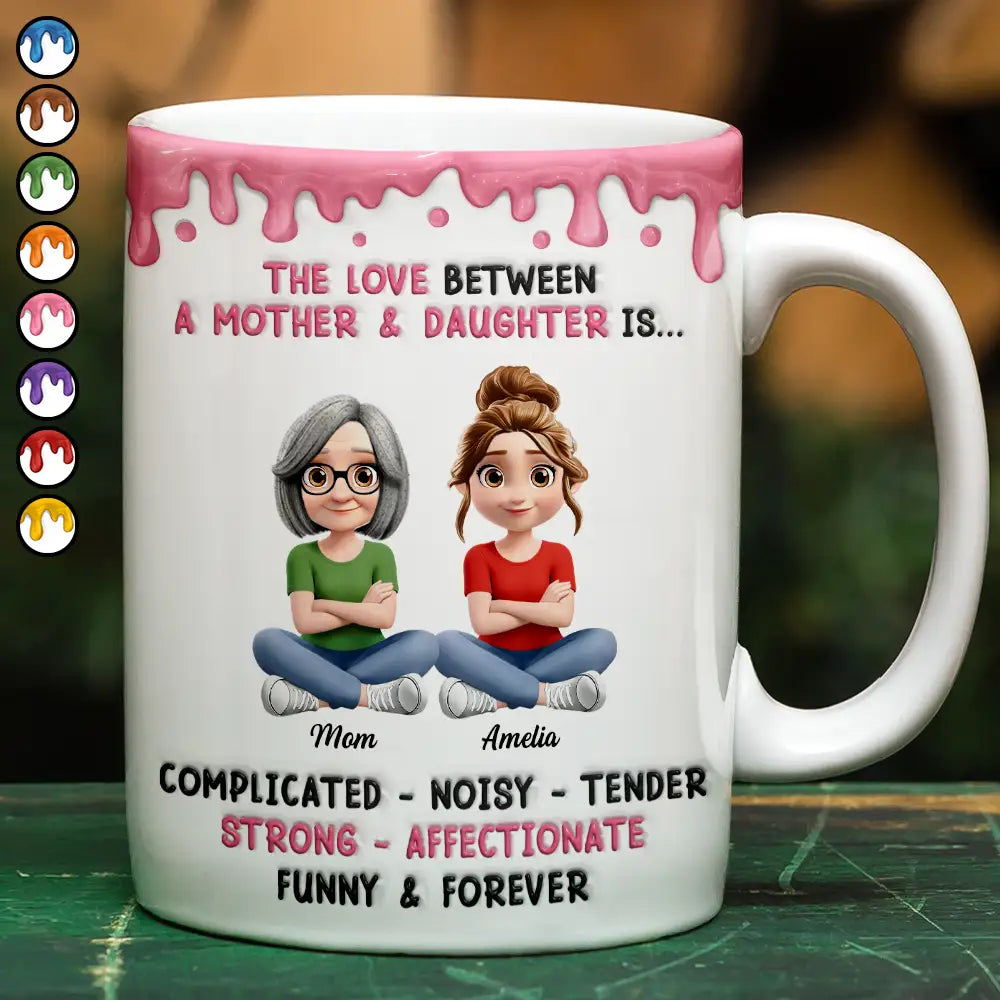 Gift For Daughter,Gift For Son,Gift For Grandkids,Gift For Women,Gift For Men,Mom - Daughters (Adult),Mom - Daughters (Young),Mom - Sons,Mom - Children,Dad - Daughters (Adult),Dad - Daughters (Young),Dad - Sons,Dad - Children,Grandpa - Grandkids,Grandma - Grandkids,Happy,Top Market,Top Market,Vector - 3D Inflated Effect Mom & Daughter Complicated Noisy Tender - Personalized White Edge-to-Edge Mug