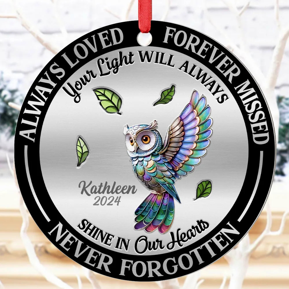 Memorial, Love, Christmas - Memorial Always Loved Never Forgotten Gemstone Effect - Personalized Metal Ornament