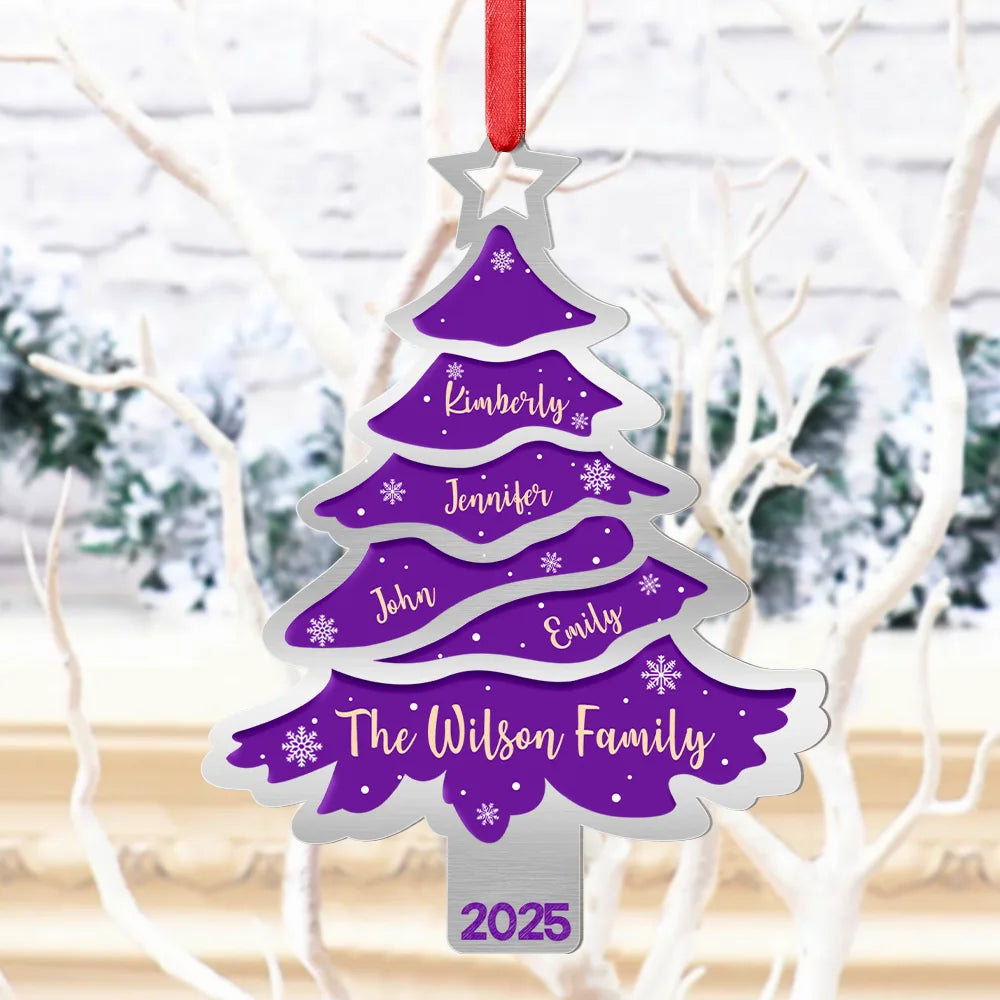 Family,Gift For Bestie,Happy,Christmas - Christmas Tree Family Bestie Custom Names Version 3 - Personalized Metal Ornament
