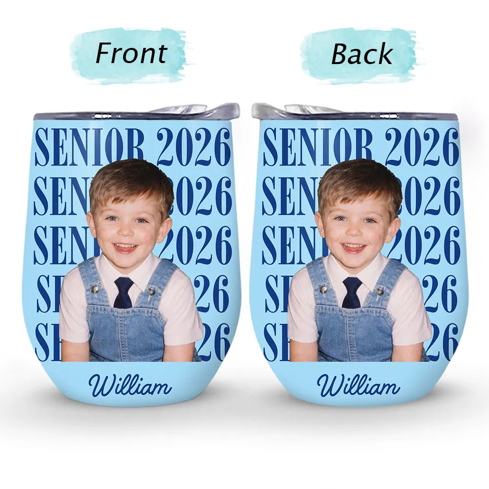 Graduation,Happy,Photo,Proud - Custom Photo Senior Vintage Portrait - Personalized Wine Tumbler