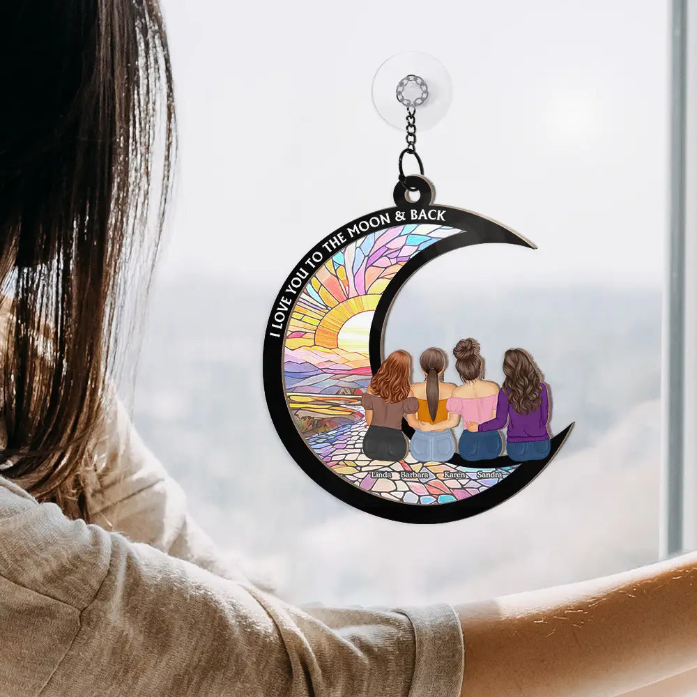 Gift For Bestie,Gift For Sisters,Love - Besties Sisters Are Like Stars Flowers In The Same Garden - Personalized Window Hanging Suncatcher Ornament