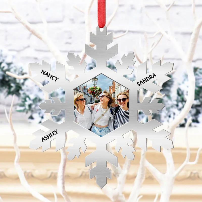 Family, Custom Photo, Christmas, Happy - Custom Photo Snowflake For Family, Bestie, Pet Lover - Personalized Metal Ornament