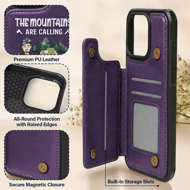 Gift For Yourself, Camping - The Campsite Is Calling - Personalized Leather Flip Wallet Phone Case