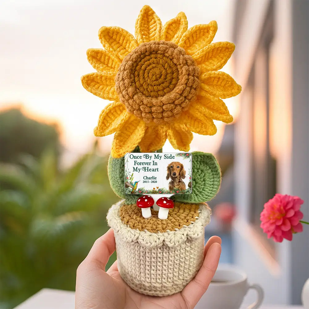 Memorial,Custom Photo,Love,Pet Lovers - Custom Photo Memorial Your Light Will Always Shine In My Heart - Personalized Crochet Plant Pot