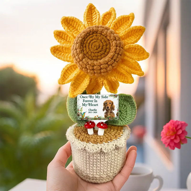 Memorial,Custom Photo,Love,Pet Lovers - Custom Photo Memorial Your Light Will Always Shine In My Heart - Personalized Crochet Plant Pot