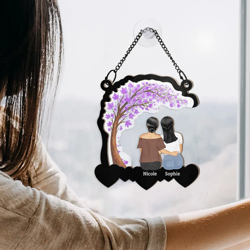 Gift For Mother, Gift For Daughter, Love - Mother And Daughter Forever Linked Together Heart By Heart - Personalized Window Hanging Suncatcher Ornament