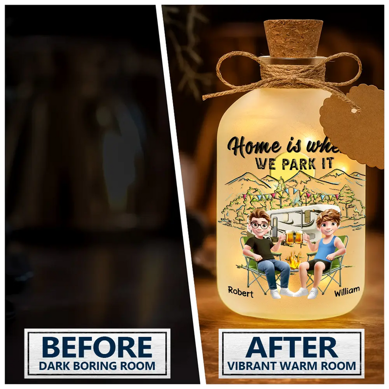 Camping,Campsite,Gift For Couples,Happy,Gift For Husband,Gift For Girlfriend,Gift For Boyfriend,Gift For Wife - 3d Couple Making Memories One Campsite - Personalized Short Bottle Light