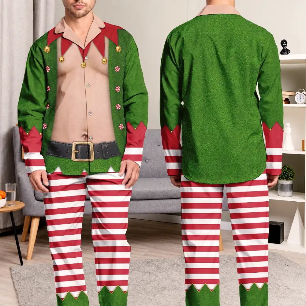 Christmas,Humorous,Gifts For Him,Gift For Men,Gift For Yourself,Icon - Funny Hairy Muscle Body Christmas Gift For Husband - Personalized Long Pajamas Set