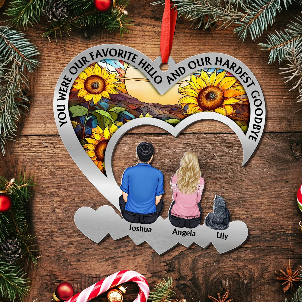 Pet Lovers,Dog Lovers,Cat Lovers,Sad,Christmas - Flower Field You Left Paw Prints Forever On My Heart - Personalized Metal Ornament