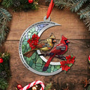 Family,Memorial,Christmas,Love - Memorial Cardinal Stained Glass Moon - Personalized Metal Ornament