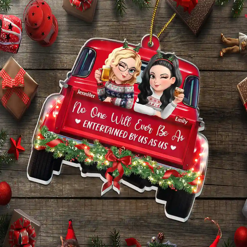 Gift For Bestie, Christmas, Love - A Journey Without An End 3D Effect Bestie Red Truck - Personalized Custom Shaped Acrylic Ornament