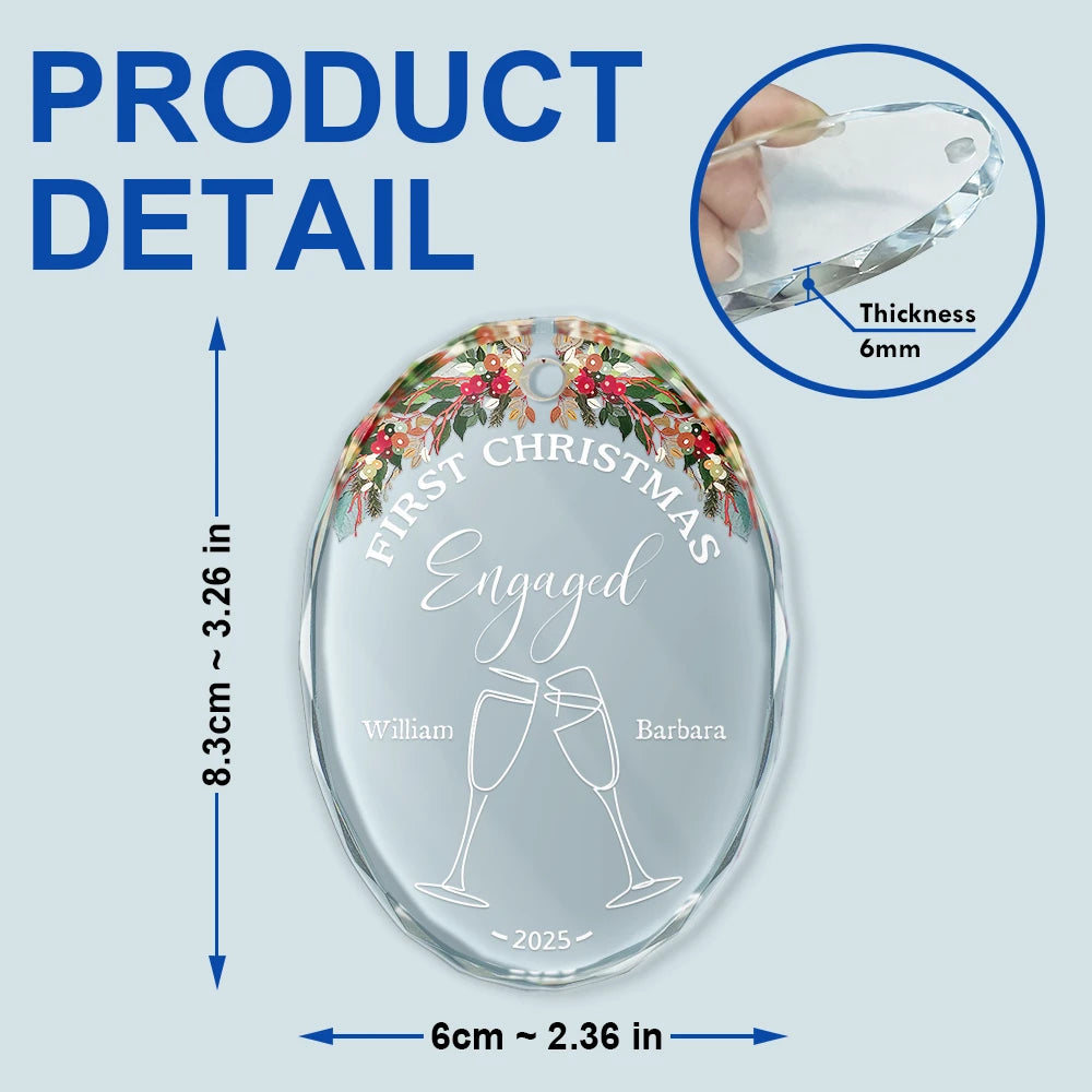 Gift For Couples, Wedding Anniversary, Married, Christmas, Love - Champagne Cheer First Christmas Couple - Personalized Oval Glass Ornament