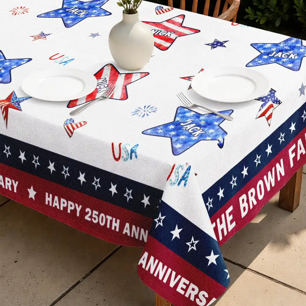 Family,America 250th,Independence Day,Happy - 4th Of July Stars Family Members - Personalized Tablecloth