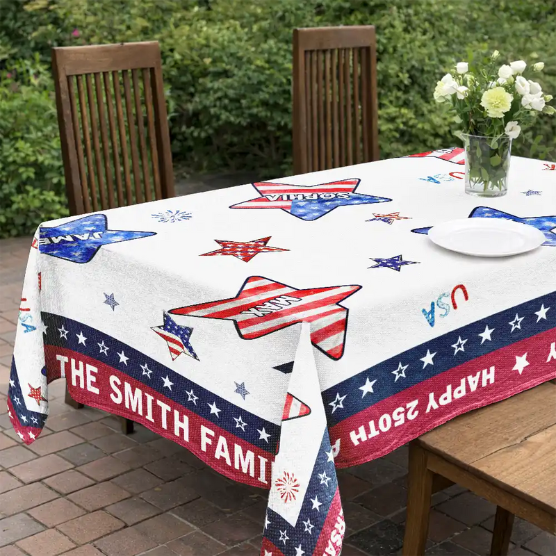Family,America 250th,Independence Day,Happy - 4th Of July Stars Family Members - Personalized Tablecloth
