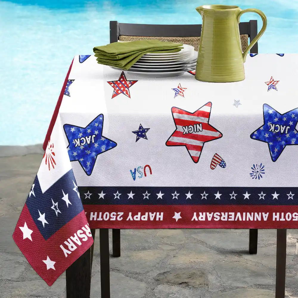 Family,America 250th,Independence Day,Happy - 4th Of July Stars Family Members - Personalized Tablecloth
