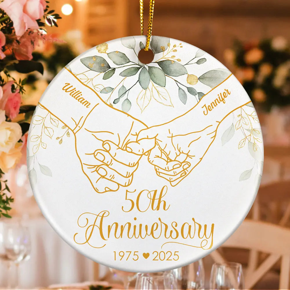 50th Anniversary Forever Holding Hands - Personalized Circle Ceramic Ornament