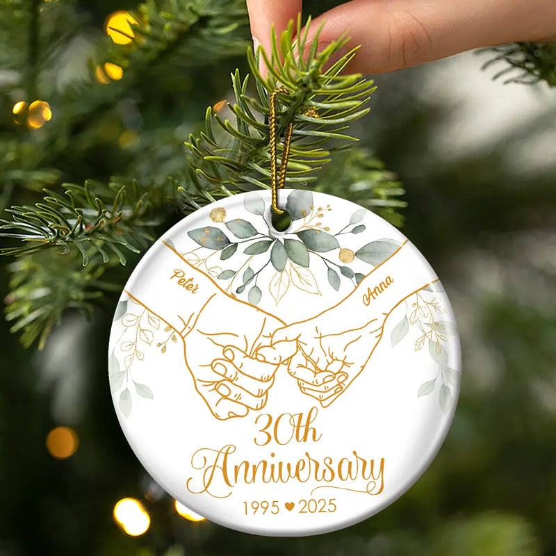 Wedding Anniversary,Gift For Couples,Gift For Husband,Gift For Wife,Happy - 50th Anniversary Forever Holding Hands - Personalized Circle Ceramic Ornament