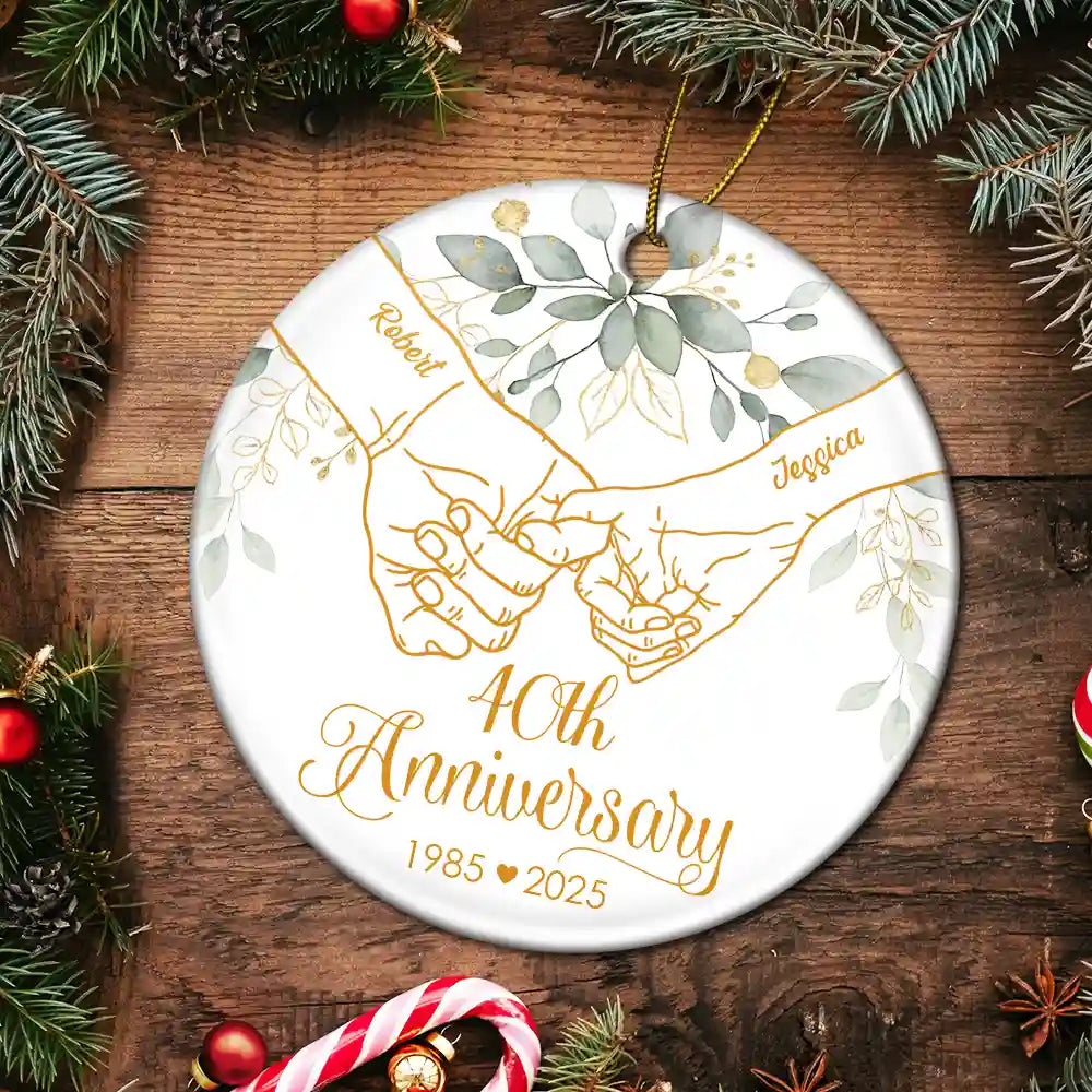 Wedding Anniversary,Gift For Couples,Gift For Husband,Gift For Wife,Happy - 50th Anniversary Forever Holding Hands - Personalized Circle Ceramic Ornament
