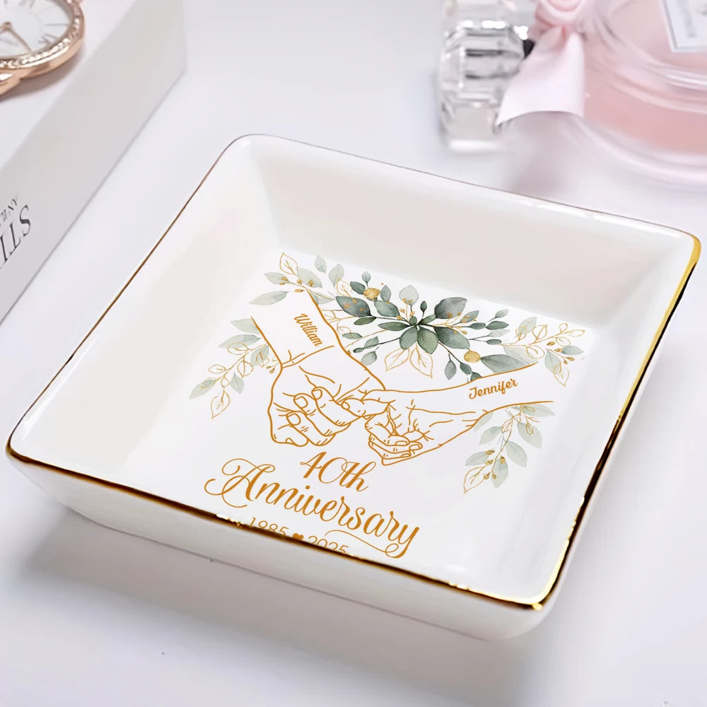 Wedding Anniversary, Gift For Couples, Gift For Husband, Gift For Wife, Happy - 50th Anniversary Forever Holding Hands - Personalized Ring Dish