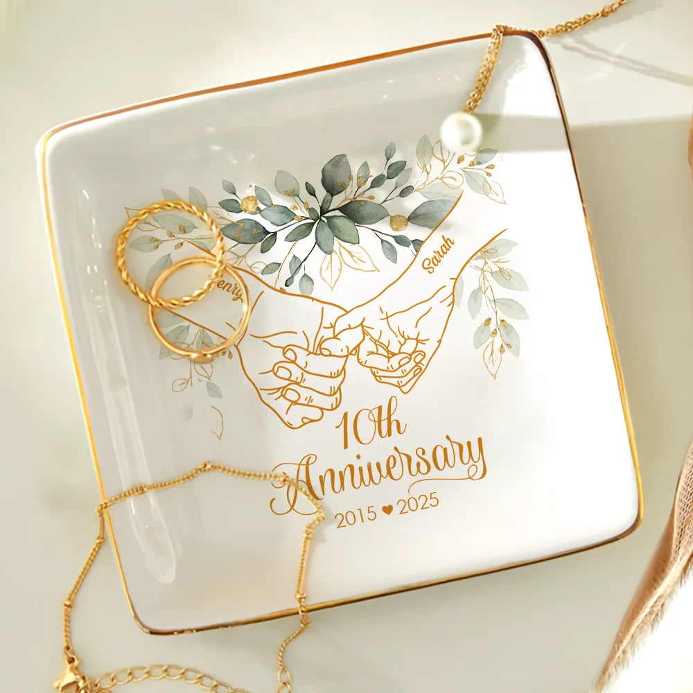 Wedding Anniversary, Gift For Couples, Gift For Husband, Gift For Wife, Happy - 50th Anniversary Forever Holding Hands - Personalized Ring Dish