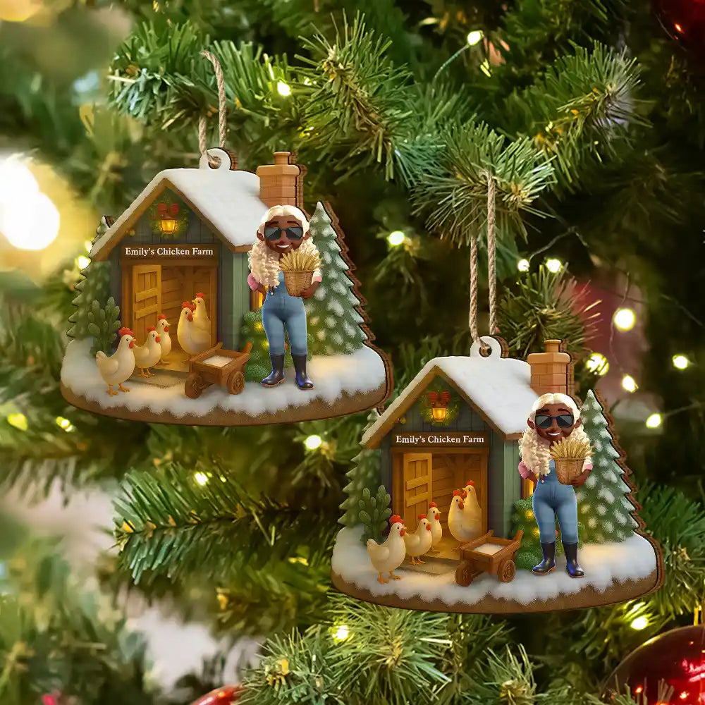 Farm,Gift For Yourself,Christmas,Gift For Women,Gift For Men,Happy - 3D Effect Christmas Chicken Farm - Personalized Custom Shaped Wooden Ornament